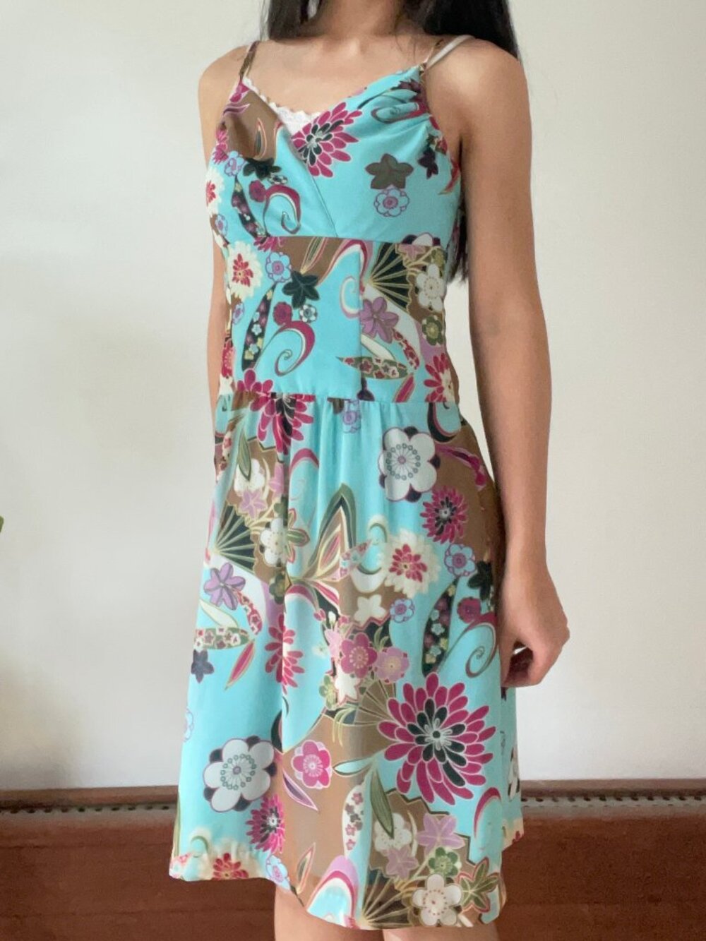 Sweet Chemise Floral Boho Oriental Sweetheart Midi Dress